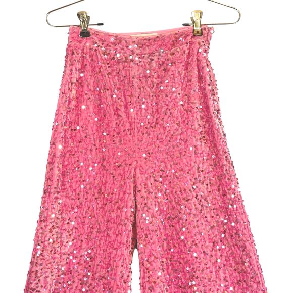 Faeriesty Retro Pink Sequin Lined Velour Wide Leg Bell Bottom Pants XS - Picture 4 of 6